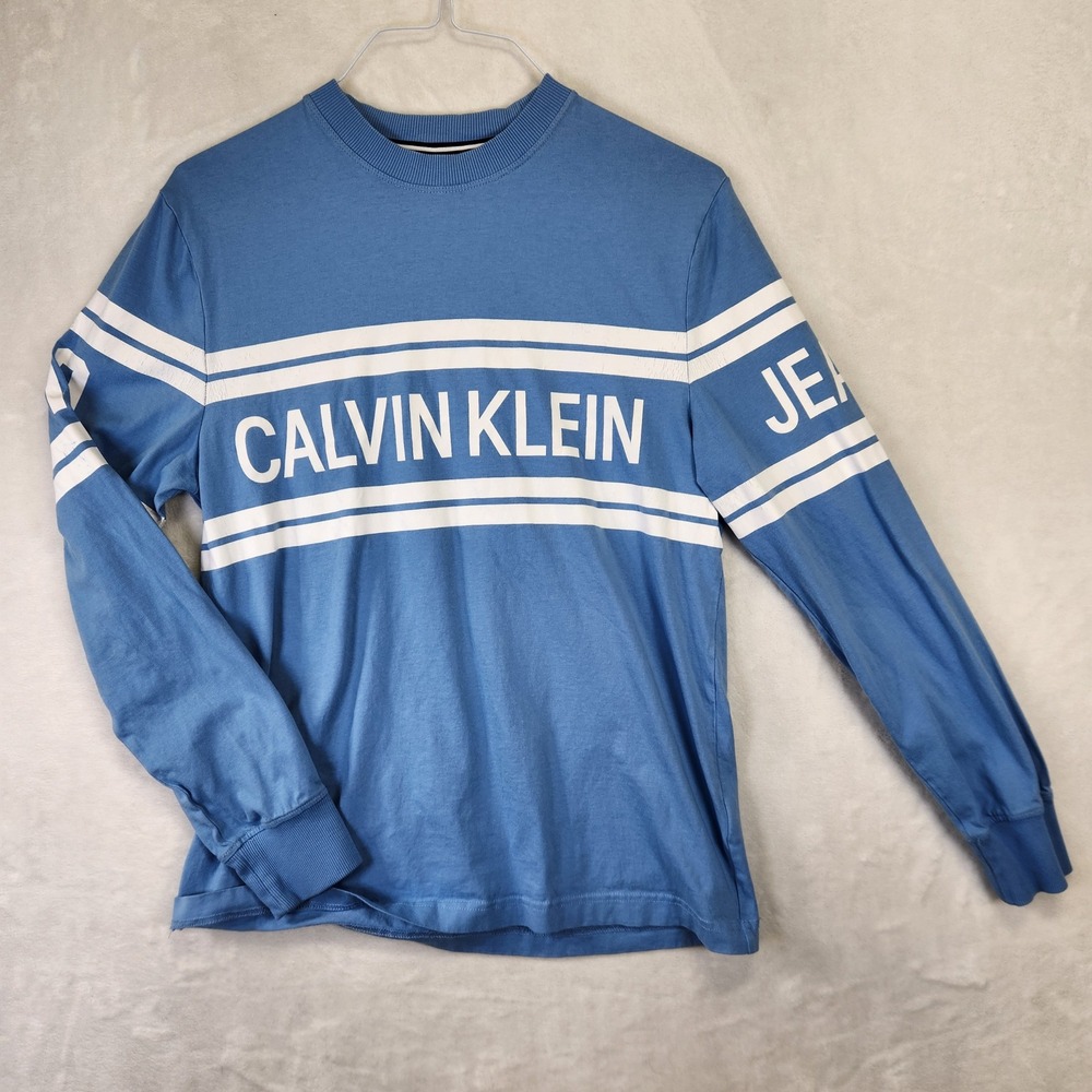 Calvin Klein‎ Jeans Men's Blue Long Sleeve Graphic T Shirt Size Medium